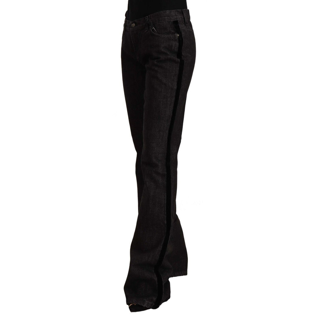 GF Ferre Black Mid Waist Cotton Denim Straight Boot Cut Jeans