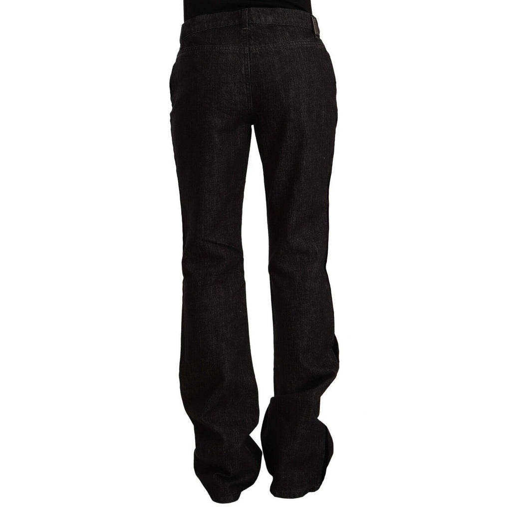 GF Ferre Black Mid Waist Cotton Denim Straight Boot Cut Jeans
