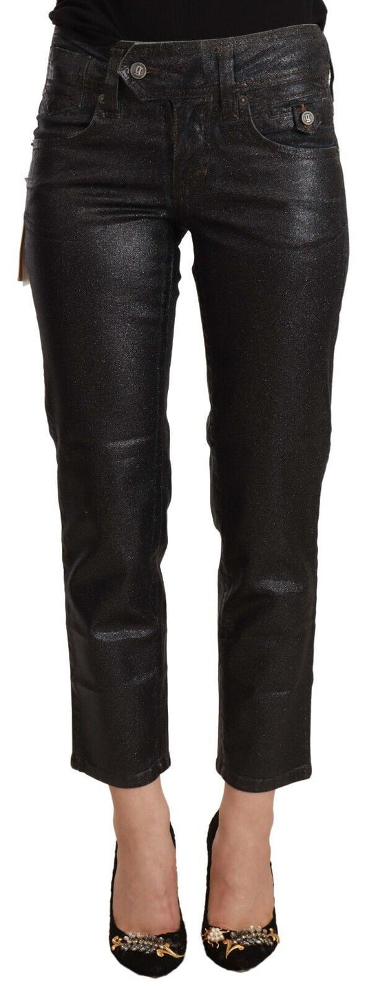 John Galliano Black Glittered Mid Waist Cotton Cropped Pants John Galliano