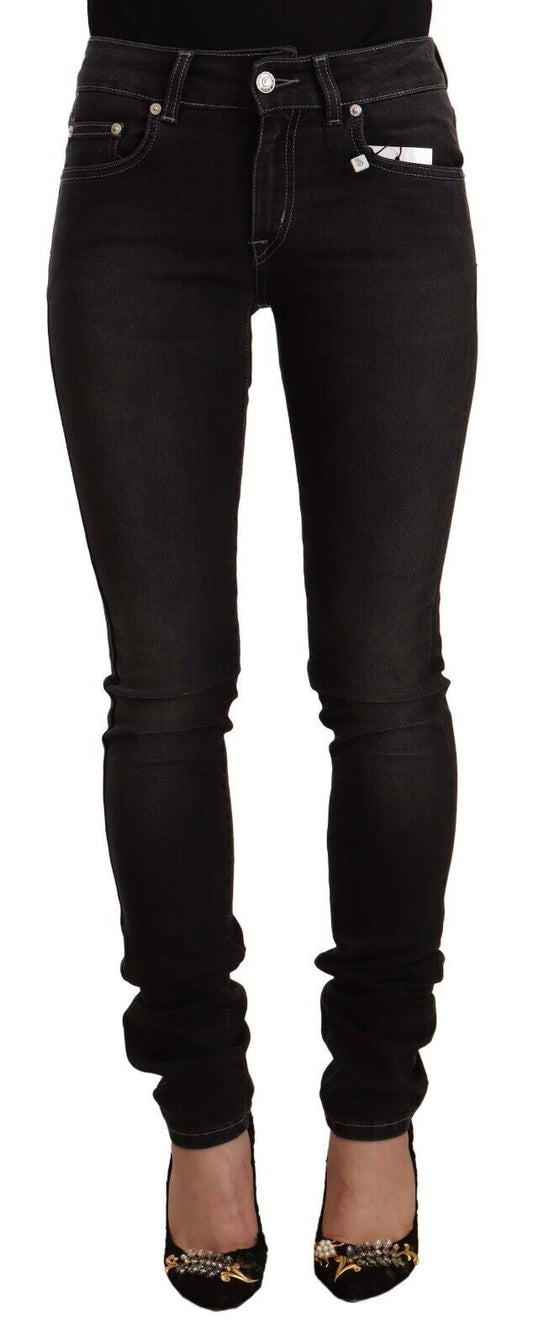 GF Ferre Black Washed Mid Waist Cotton Skinny Slim Fit Jeans GF Ferre