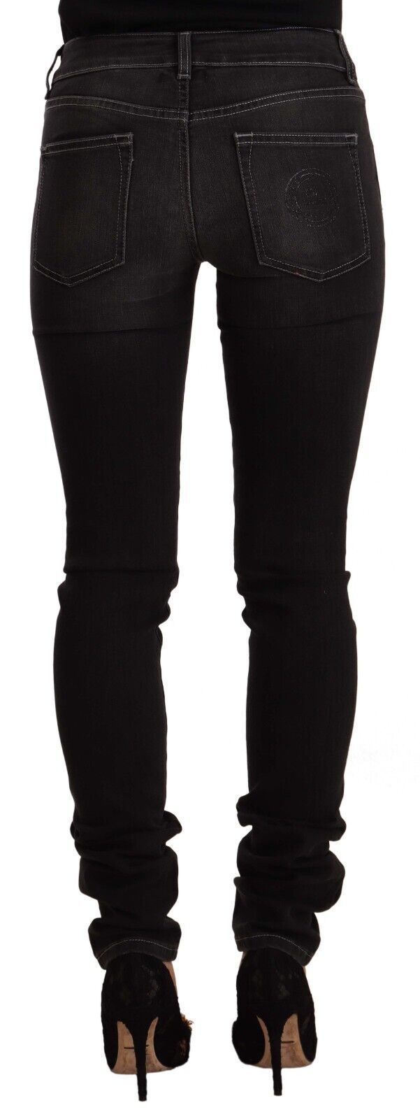 GF Ferre Black Washed Mid Waist Cotton Skinny Slim Fit Jeans GF Ferre