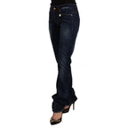 GF Ferre Dark Blue Washed Mid Waist Cotton Denim Straight Jeans