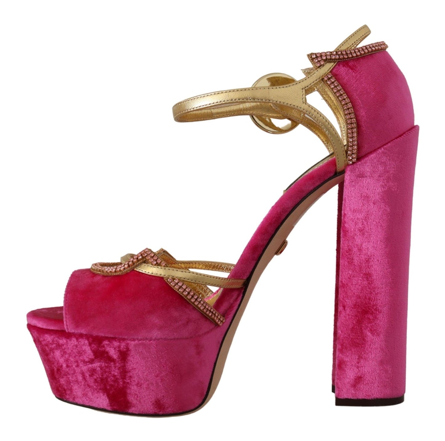 Dolce & Gabbana Pink Velvet Crystal Ankle Strap Sandals Shoes Dolce & Gabbana