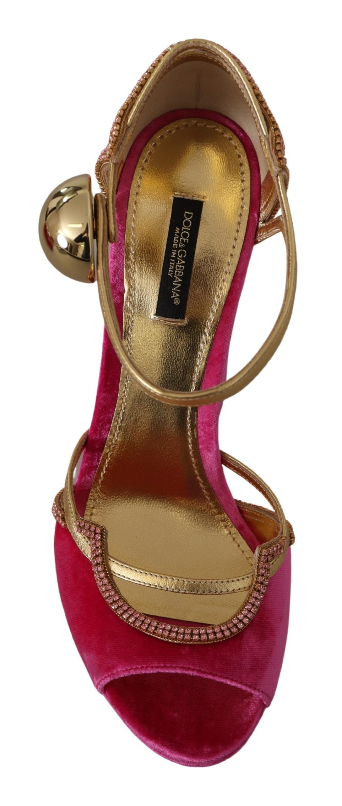 Dolce & Gabbana Pink Velvet Crystal Ankle Strap Sandals Shoes Dolce & Gabbana
