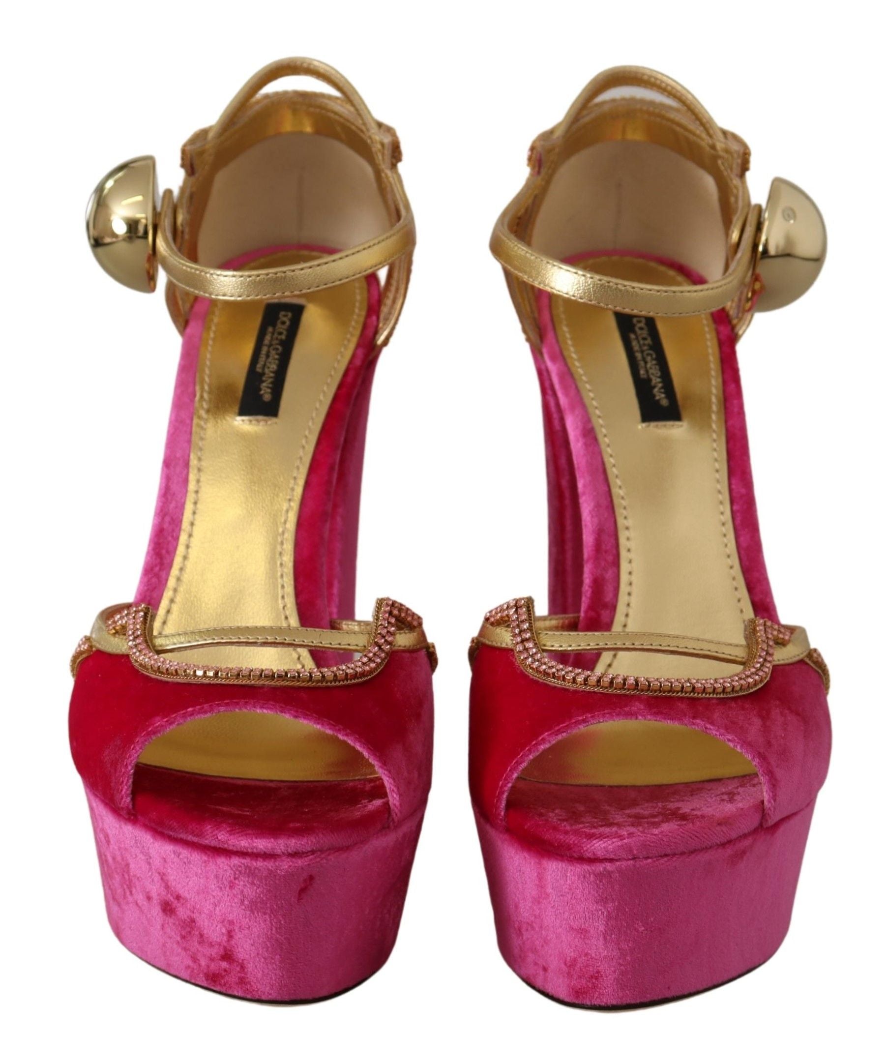 Dolce & Gabbana Pink Velvet Crystal Ankle Strap Sandals Shoes Dolce & Gabbana