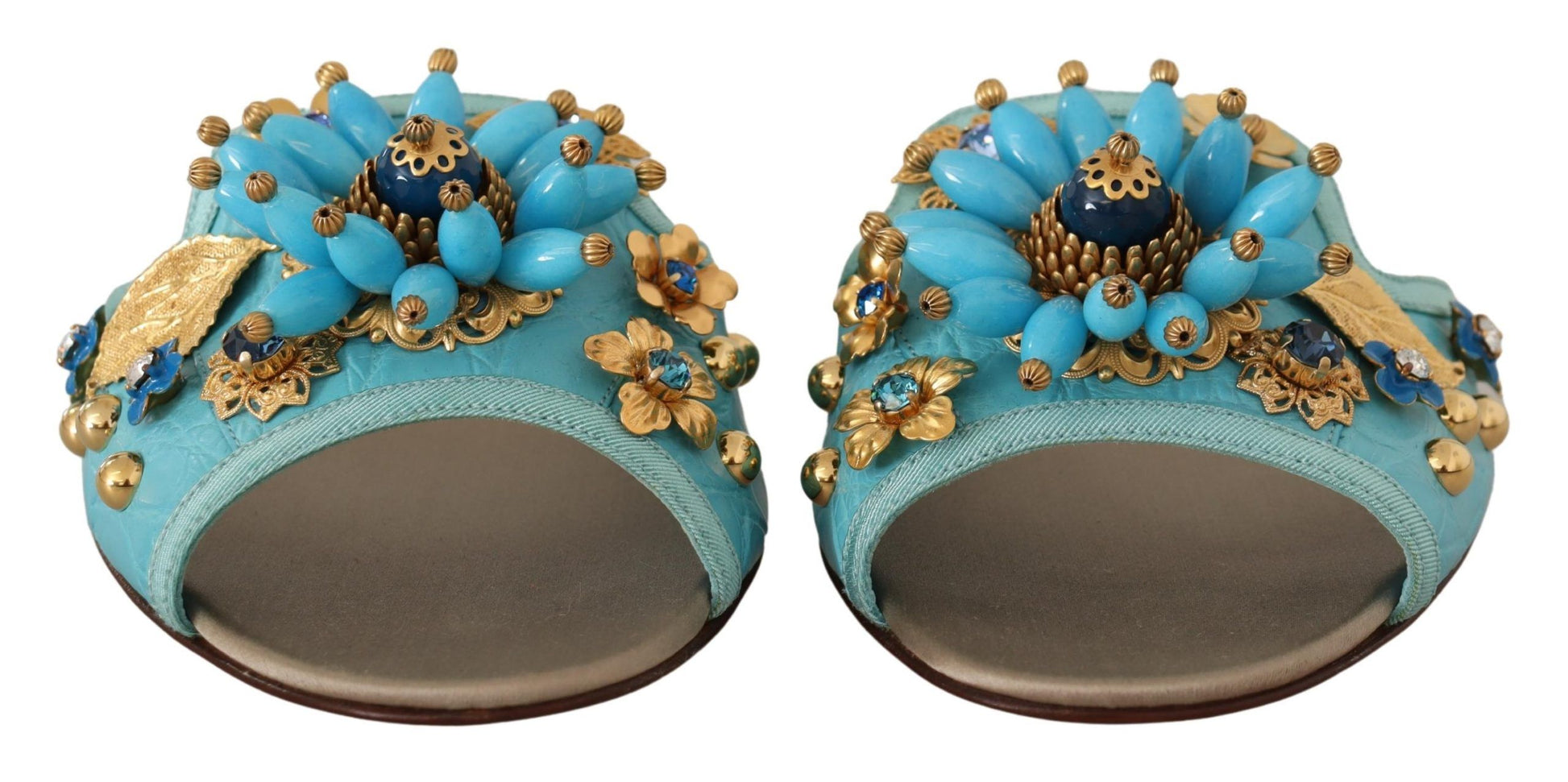 Dolce & Gabbana Blue Crystal Exotic Leather Blue Crystal Sandals Dolce & Gabbana