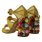 Dolce & Gabbana Yellow Leather Crystal Ayers Sandals Shoes