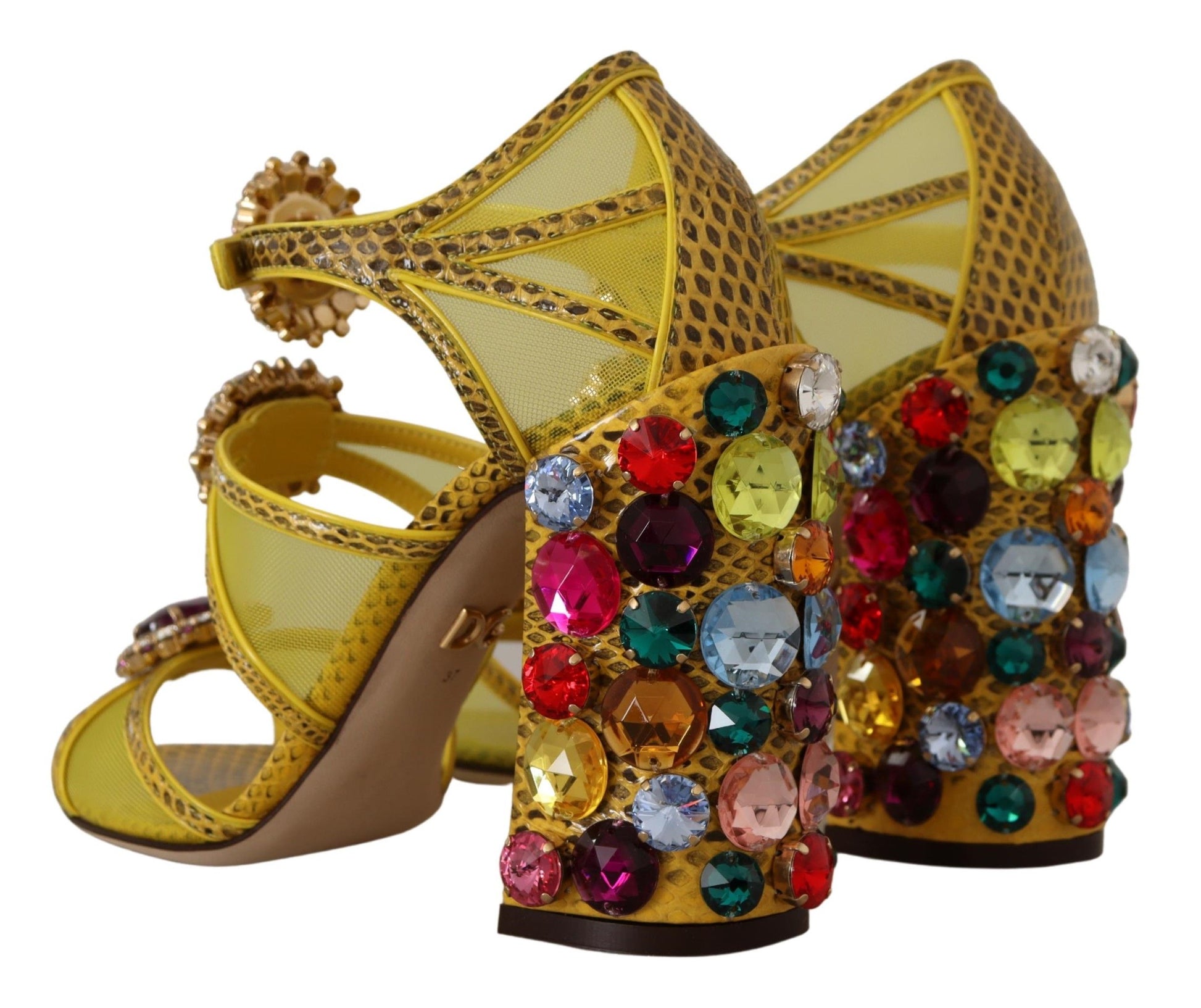 Dolce & Gabbana Yellow Leather Crystal Ayers Sandals Shoes Dolce & Gabbana