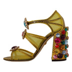 Dolce & Gabbana Yellow Leather Crystal Ayers Sandals Shoes