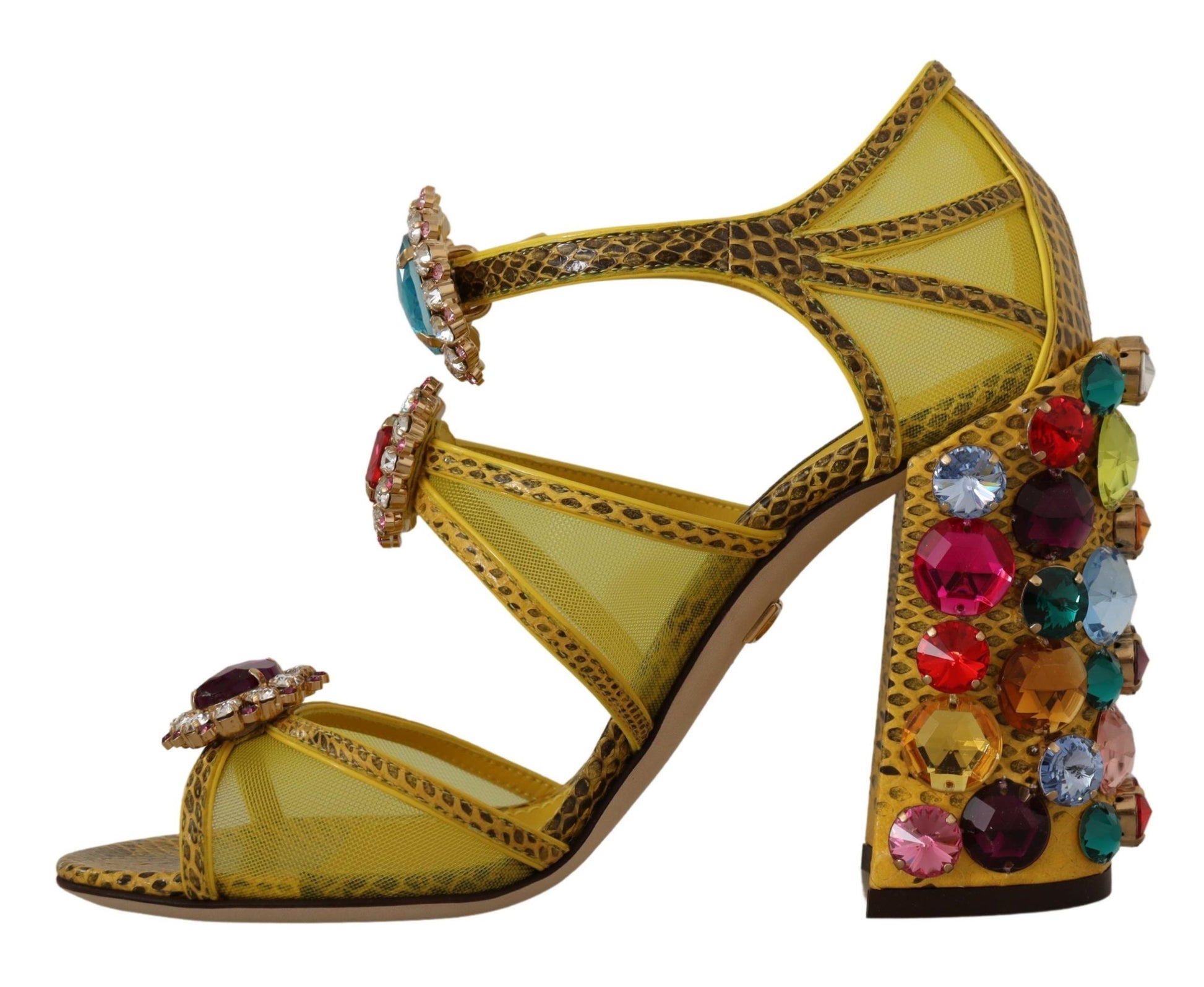 Dolce & Gabbana Yellow Leather Crystal Ayers Sandals Shoes Dolce & Gabbana