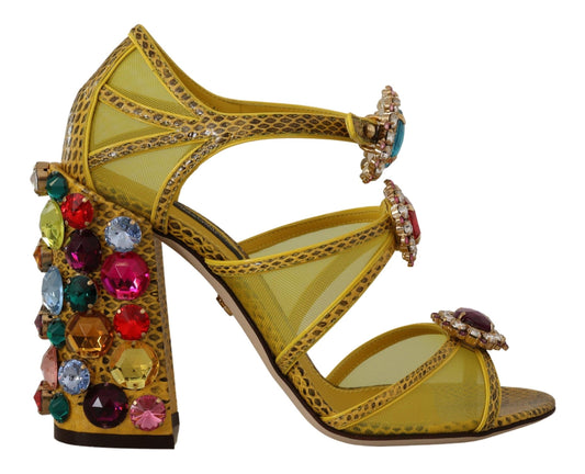 Dolce & Gabbana Yellow Leather Crystal Ayers Sandals Shoes Dolce & Gabbana