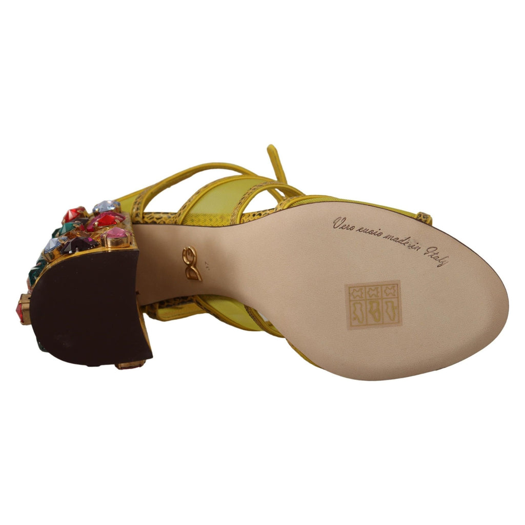Dolce & Gabbana Yellow Leather Crystal Ayers Sandals Shoes