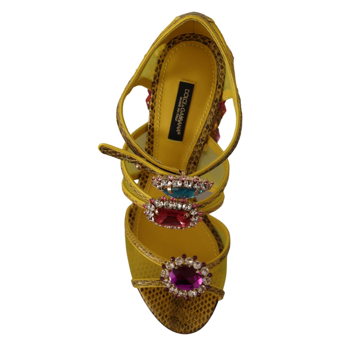 Dolce & Gabbana Yellow Leather Crystal Ayers Sandals Shoes