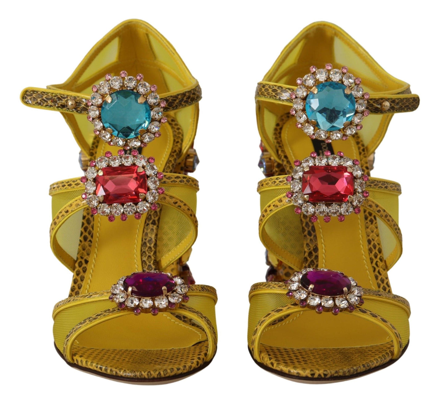 Dolce & Gabbana Yellow Leather Crystal Ayers Sandals Shoes Dolce & Gabbana