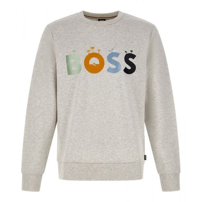 Hugo Boss Elegant Grey Round Neck Cotton Sweatshirt