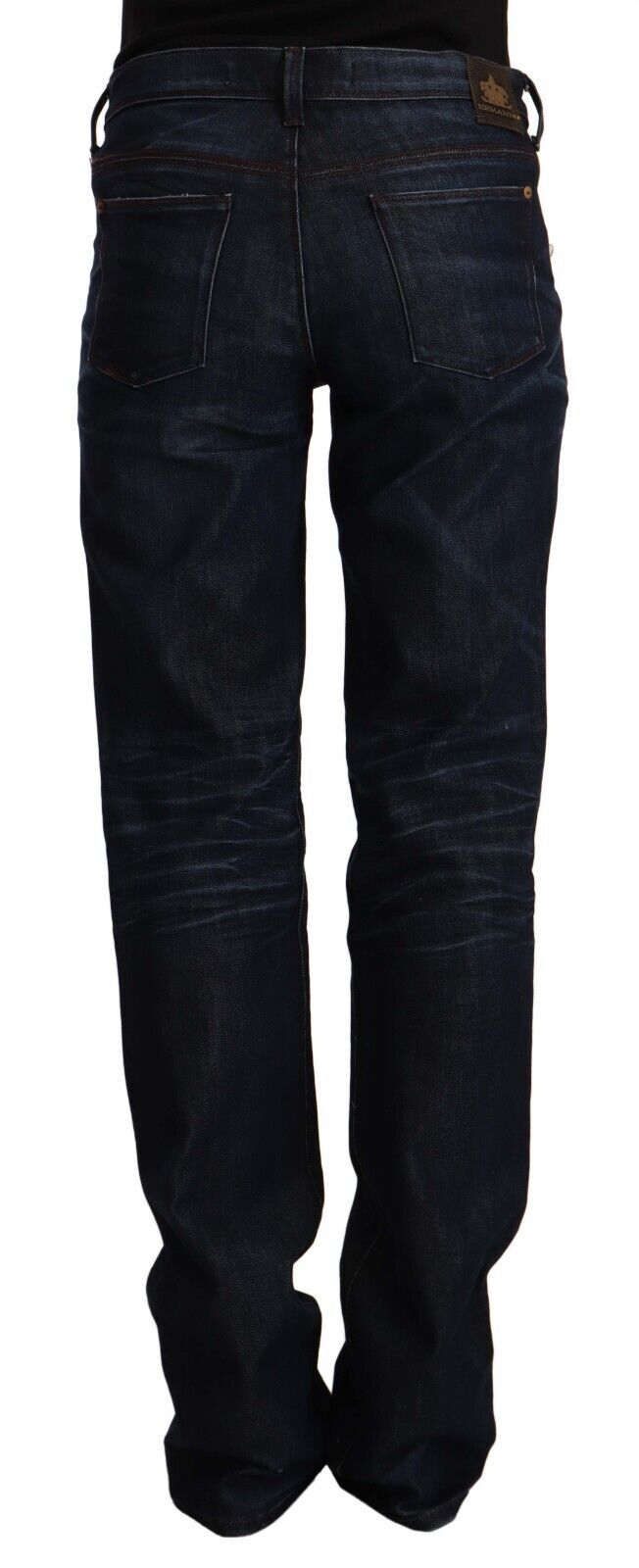 Ermanno Scervino Dark Blue Mid Waist Cotton Denim Straight Jeans Ermanno Scervino