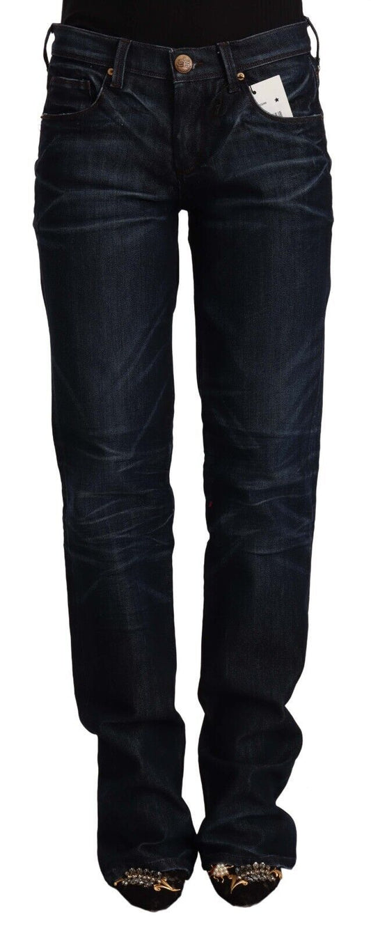 Ermanno Scervino Dark Blue Mid Waist Cotton Denim Straight Jeans Ermanno Scervino