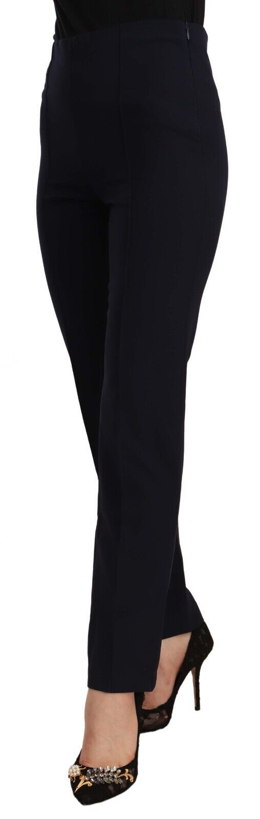 AGLINI Black High Waist Polyester Women Straight Pants AGLINI