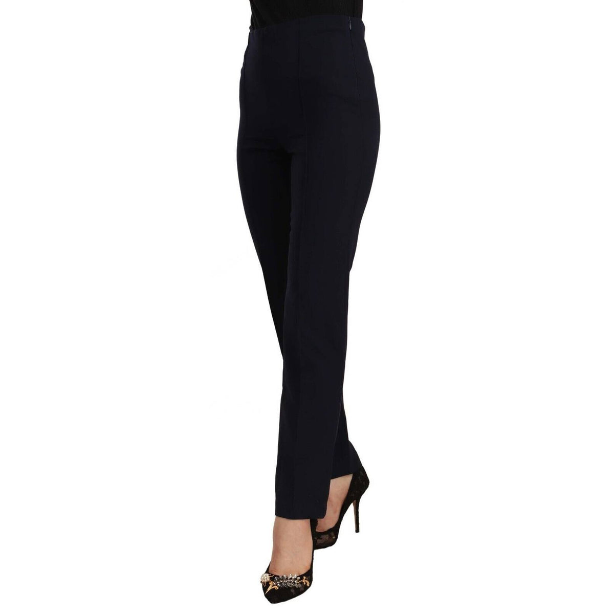 AGLINI Black High Waist Polyester Women Straight Pants