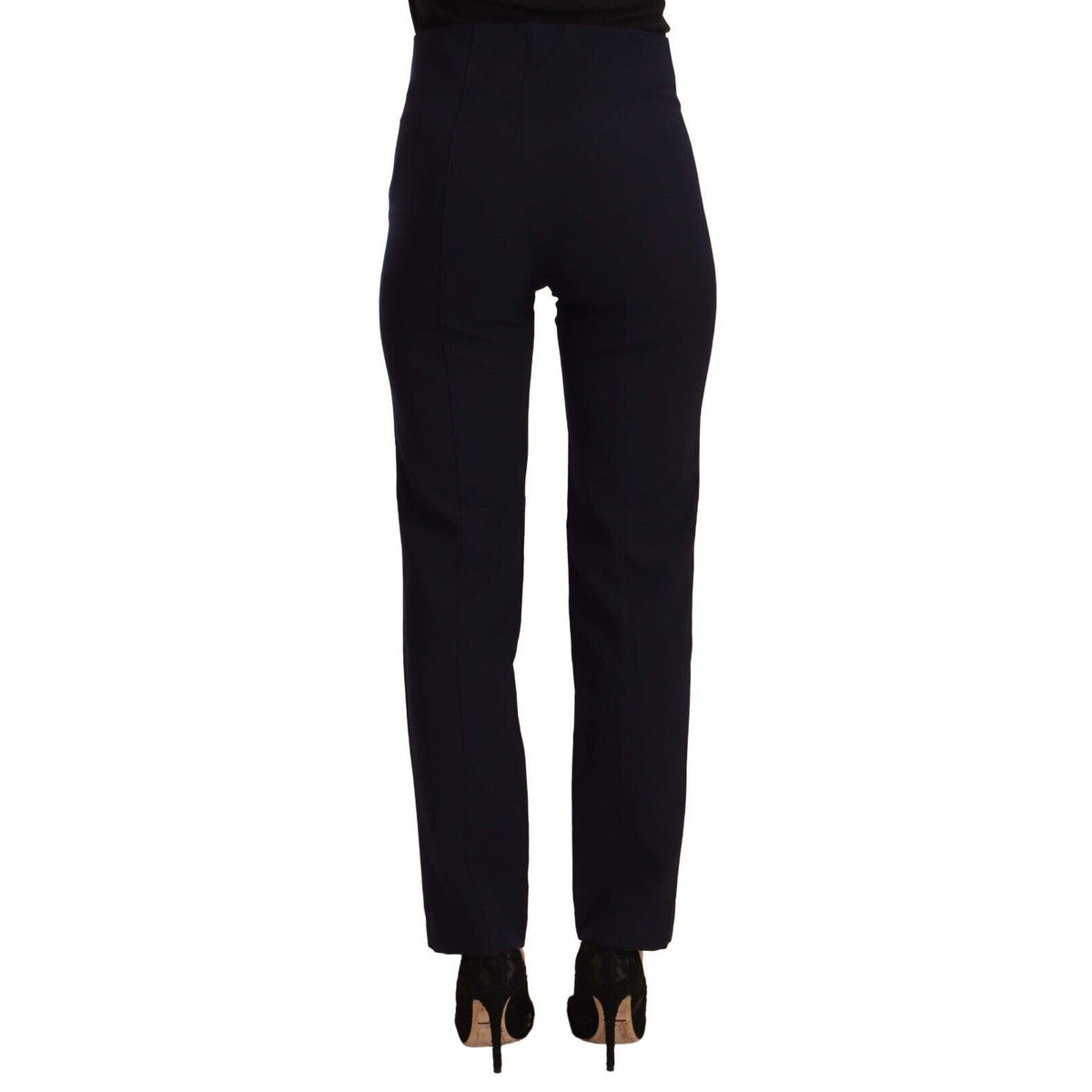 AGLINI Black High Waist Polyester Women Straight Pants