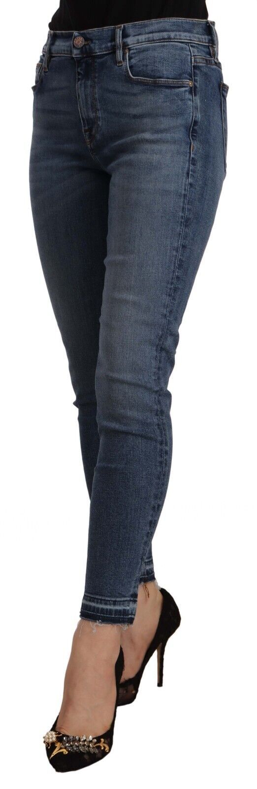 Don The Fuller Blue Mid Waist Cotton Denim Slim Fit Cropped Jeans Don The Fuller