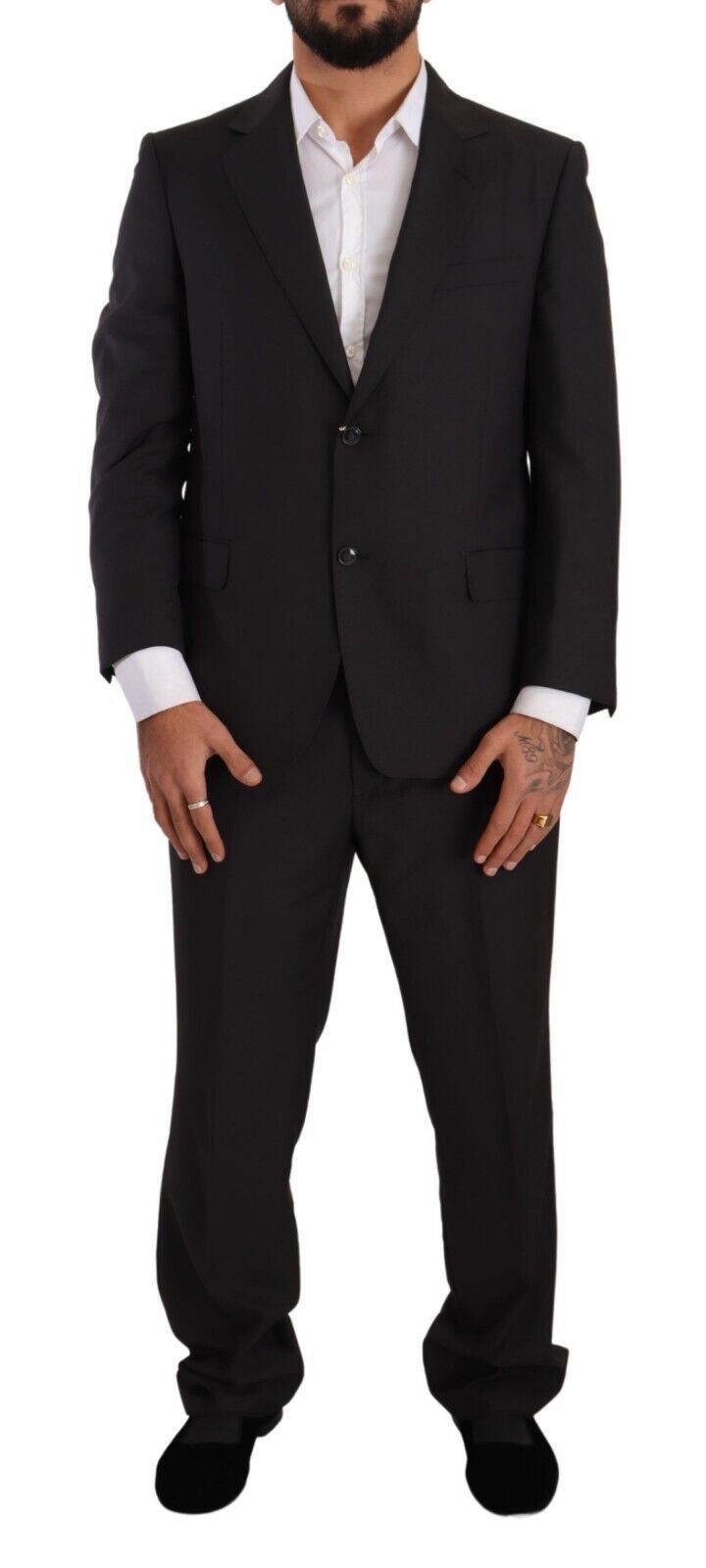 Dark gray Domenico Tagliente single-breasted formal suit with notch lapel and tailored fit, displayed on a hanger.