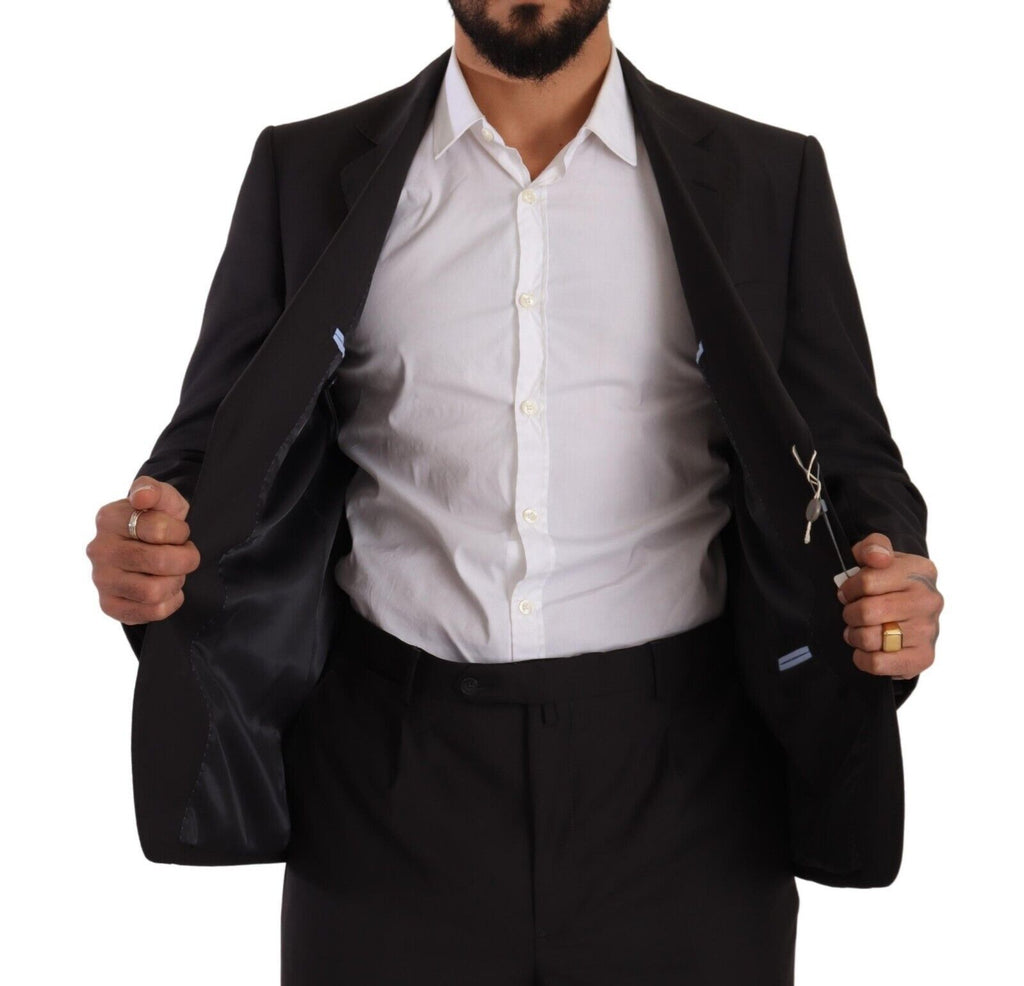 Dark gray Domenico Tagliente single-breasted formal suit, tailored fit with notch lapel and matching trousers, displayed on a hanger.