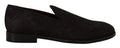 Dolce & Gabbana black floral brocade slippers loafers showing detailed floral pattern and luxurious fabric.
