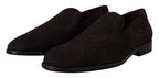 Dolce & Gabbana black floral brocade slippers with loafer style and elegant design, showcasing intricate floral patterns.