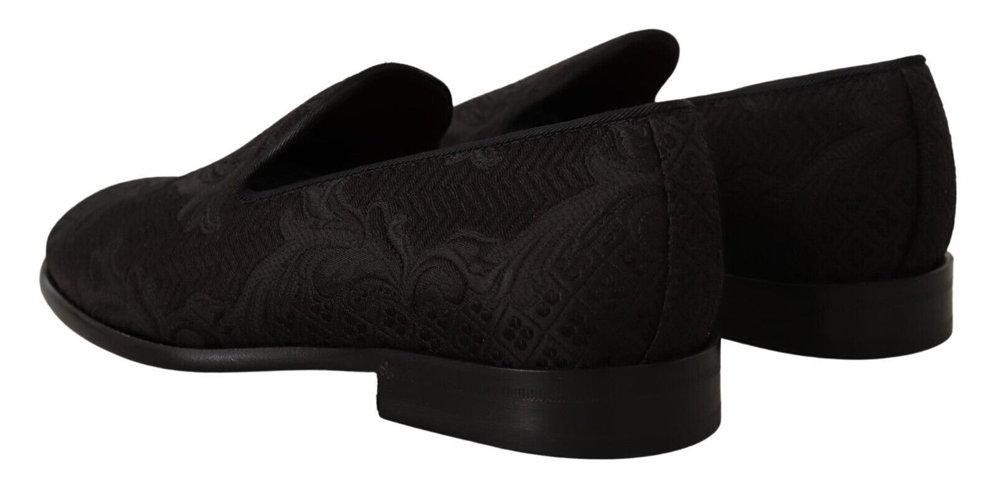 Dolce & Gabbana Black Floral Brocade Slippers Loafers Shoes Dolce & Gabbana