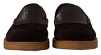 Dolce & Gabbana Brown Suede Leather Slip On Flats Moccasin Shoes