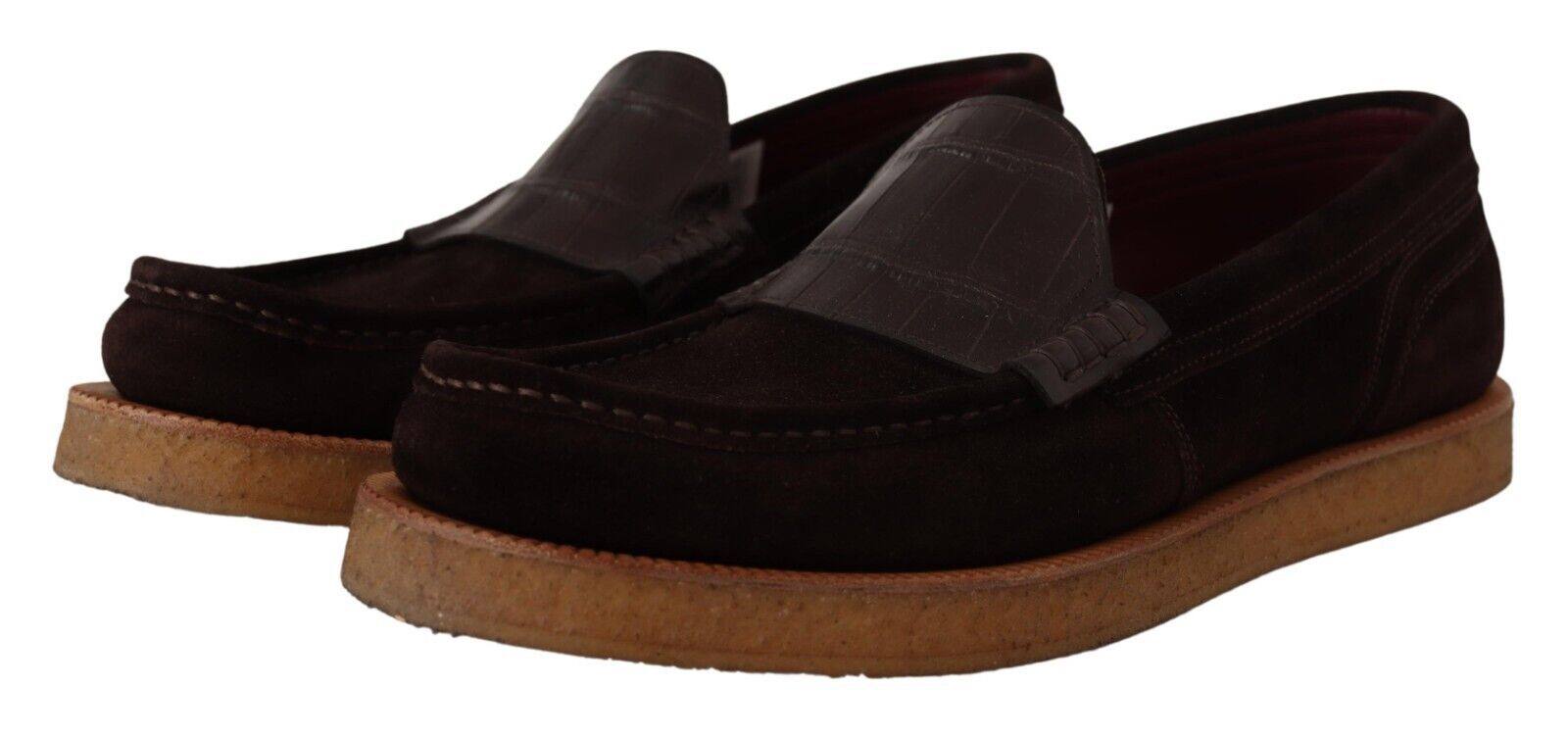 Dolce & Gabbana Brown Suede Leather Slip On Flats Moccasin Shoes Dolce & Gabbana