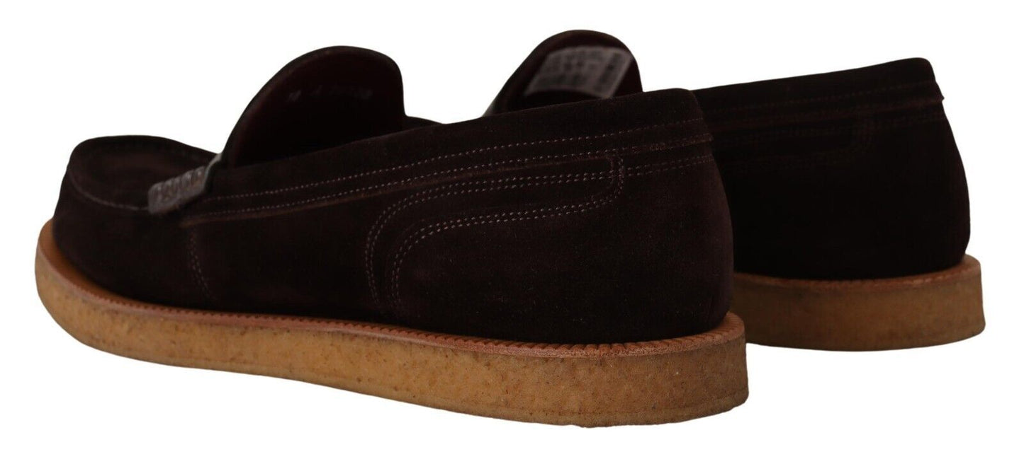 Dolce & Gabbana Brown Suede Leather Slip On Flats Moccasin Shoes Dolce & Gabbana