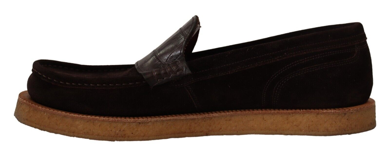 Dolce & Gabbana Brown Suede Leather Slip On Flats Moccasin Shoes Dolce & Gabbana