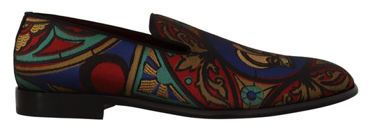 Dolce & Gabbana Multicolor Jacquard Crown Slippers Loafers Shoes Dolce & Gabbana