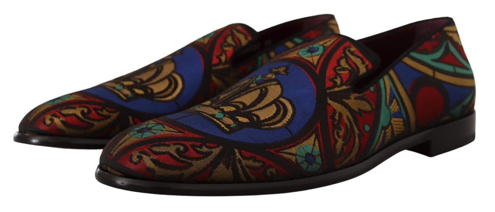 Dolce & Gabbana Multicolor Jacquard Crown Slippers Loafers Shoes Dolce & Gabbana