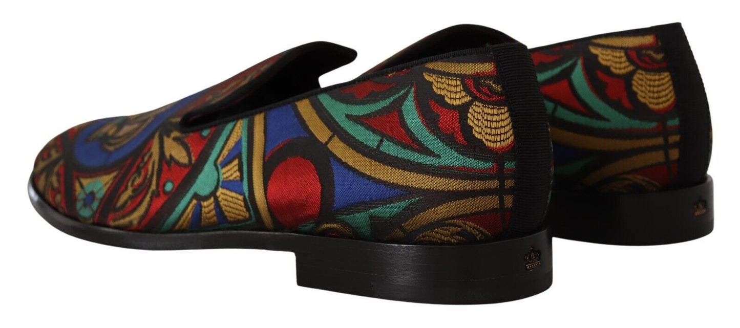 Dolce & Gabbana Multicolor Jacquard Crown Slippers Loafers Shoes Dolce & Gabbana