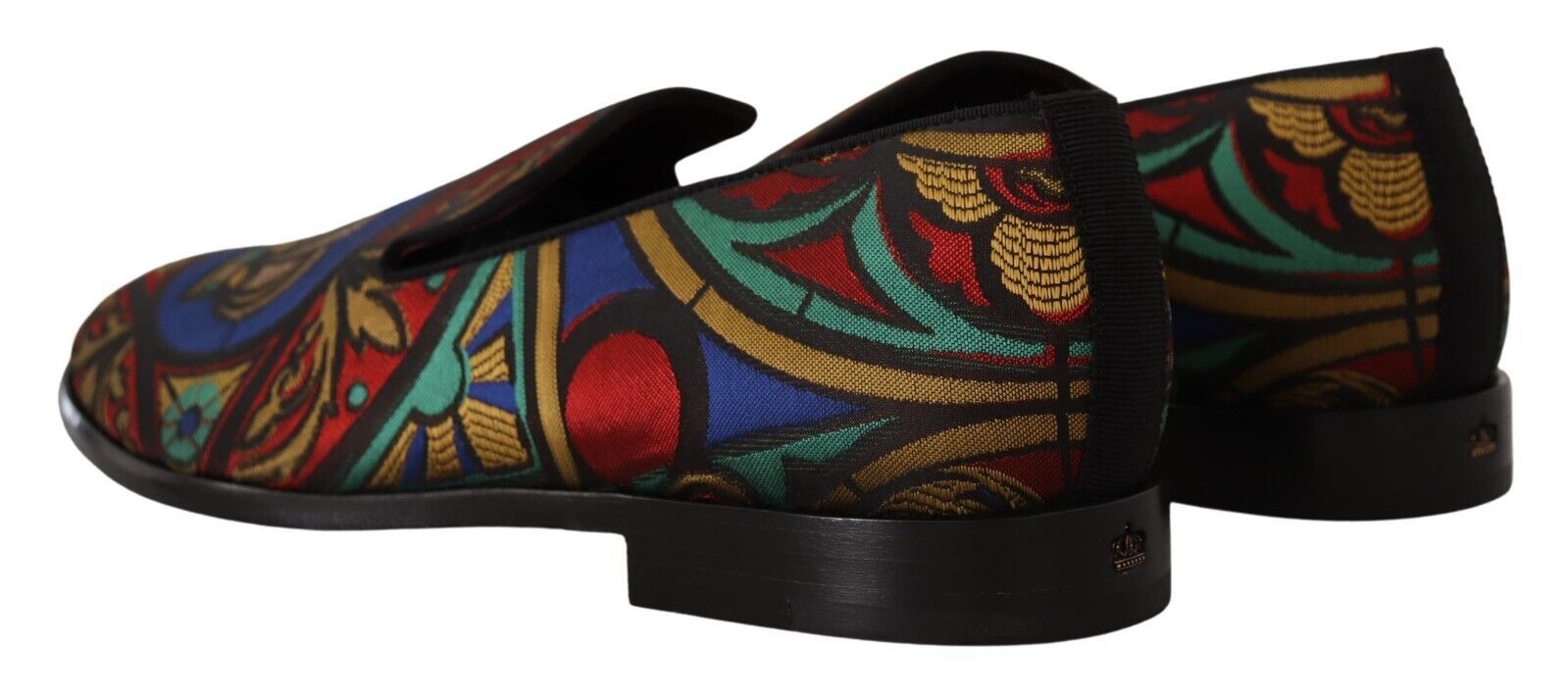 Dolce & Gabbana Multicolor Jacquard Crown Slippers Loafers Shoes Dolce & Gabbana