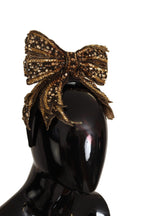 Dolce & Gabbana gold crystal beaded sequined silk bow headband with decorative diadem design on a neutral background.