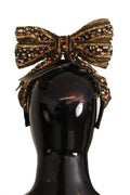 Dolce & Gabbana gold crystal beaded sequined silk bow headband with a decorative diadem design.