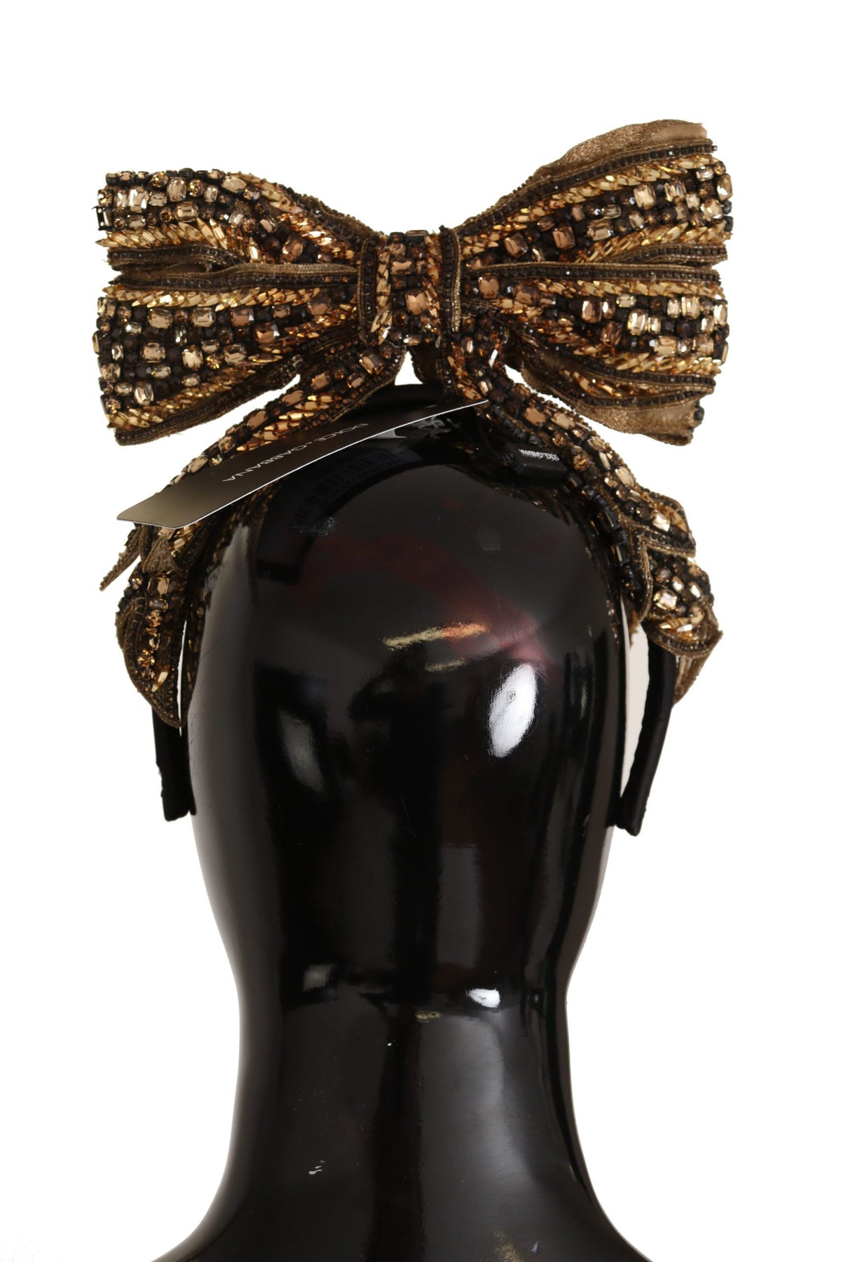 Dolce & Gabbana gold crystal beaded sequined silk bow headband with a decorative diadem design.