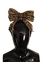 Dolce & Gabbana gold crystal beaded sequined silk bow headband with intricate embellishments and elegant design.