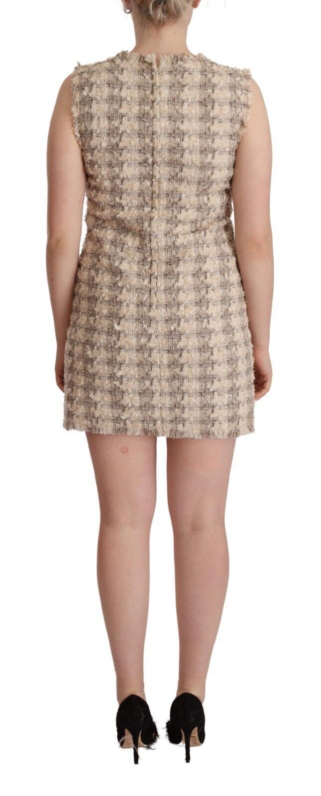 Dolce & Gabbana Beige Checkered Sleeveless Mini Shift Dress Dolce & Gabbana