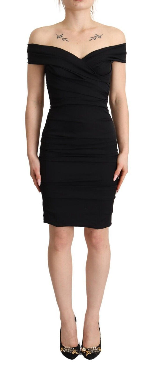 Dolce & Gabbana Bodycon Black Silk Off Shoulder Sheath Bodycon Dress Dolce & Gabbana