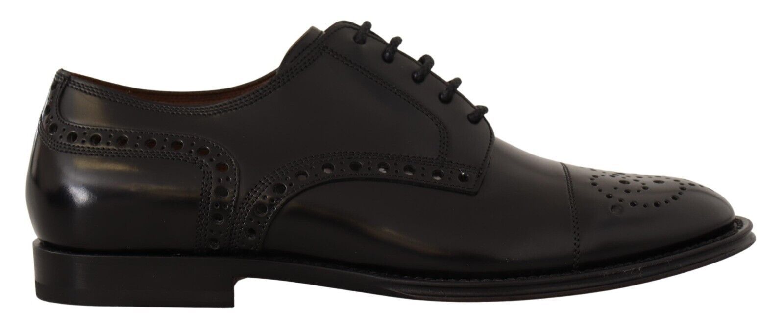 Dolce & Gabbana Black Leather Wingtip Mens Formal Derby Shoes Dolce & Gabbana