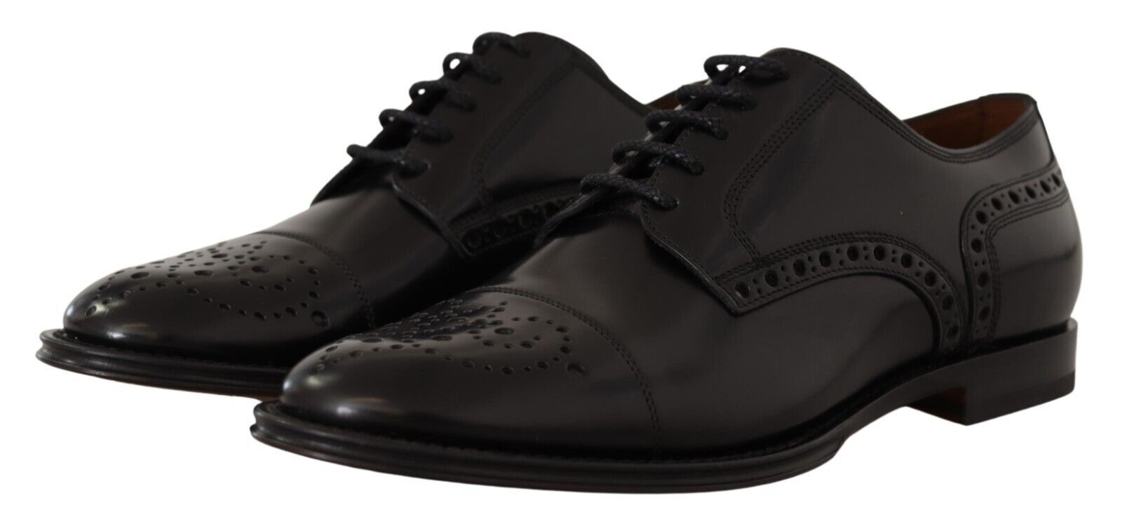Dolce & Gabbana Black Leather Wingtip Mens Formal Derby Shoes Dolce & Gabbana