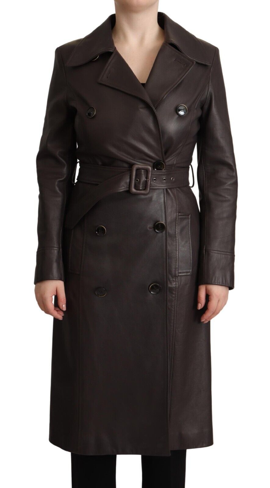 Dolce & Gabbana Dark Brown Leather Long Sleeves Belted Jacket Dolce & Gabbana
