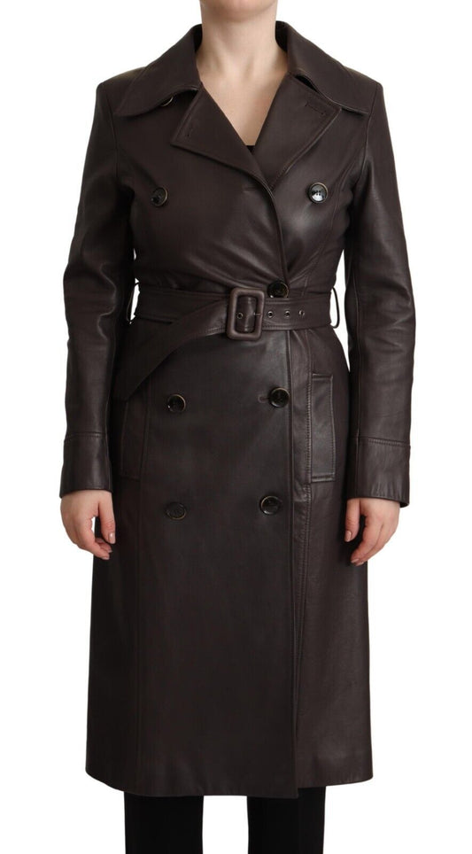Dolce & Gabbana Dark Brown Leather Long Sleeves Belted Jacket Dolce & Gabbana