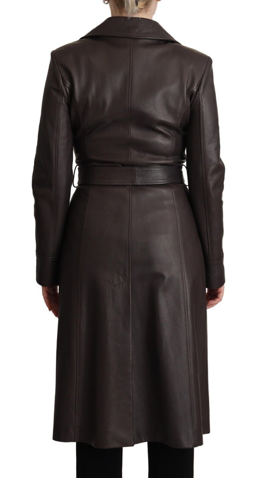 Dolce & Gabbana Dark Brown Leather Long Sleeves Belted Jacket Dolce & Gabbana
