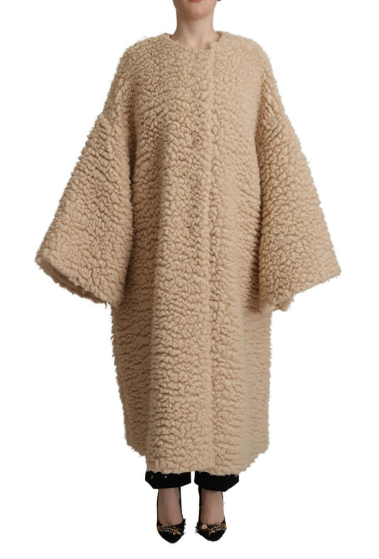 Dolce & Gabbana Beige Cashmere Wool Faux Fur Coat Jacket Dolce & Gabbana